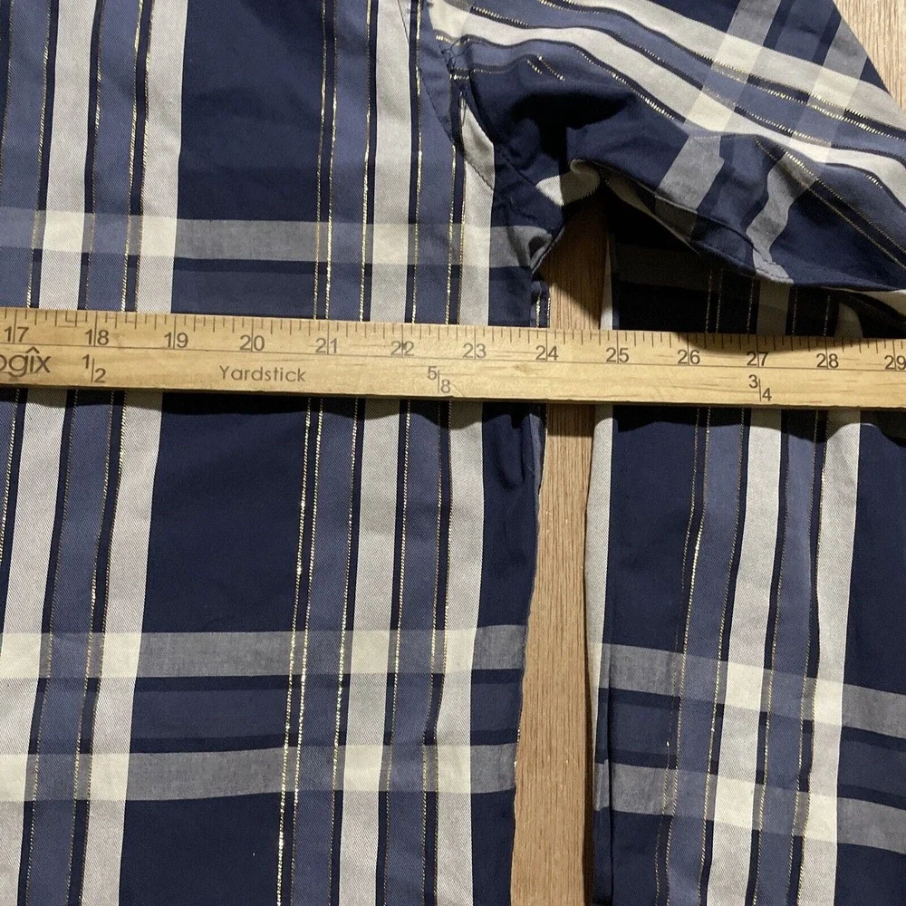 RocaWear Classic Shirt Mens Lg Blue Red Plaid Gold Stitching Button Long Sleeve‎